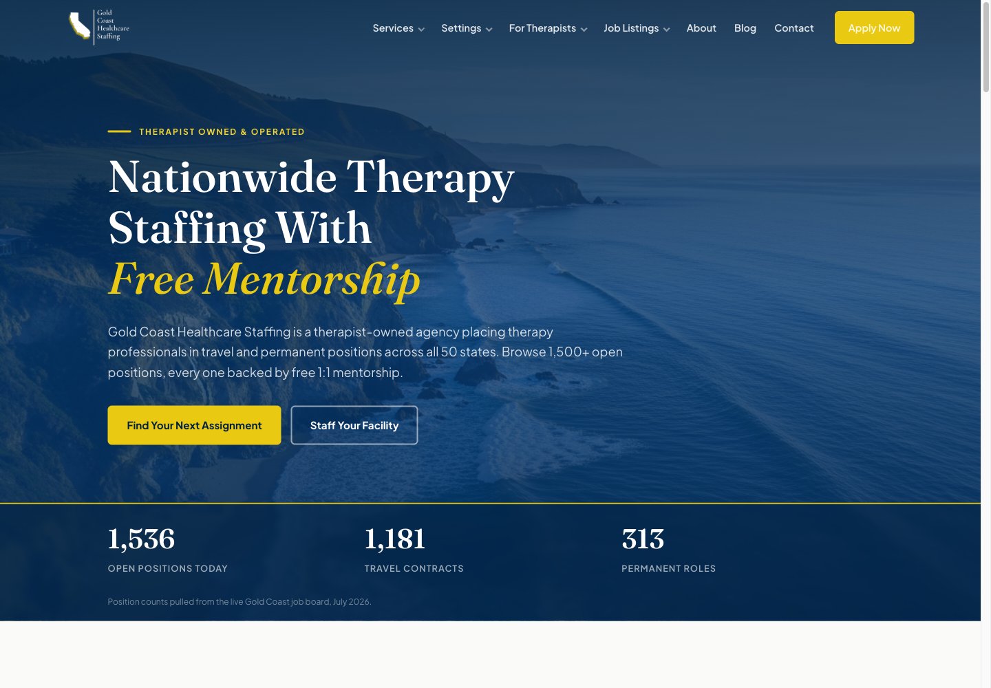 Gold Coast Healthcare Staffing website