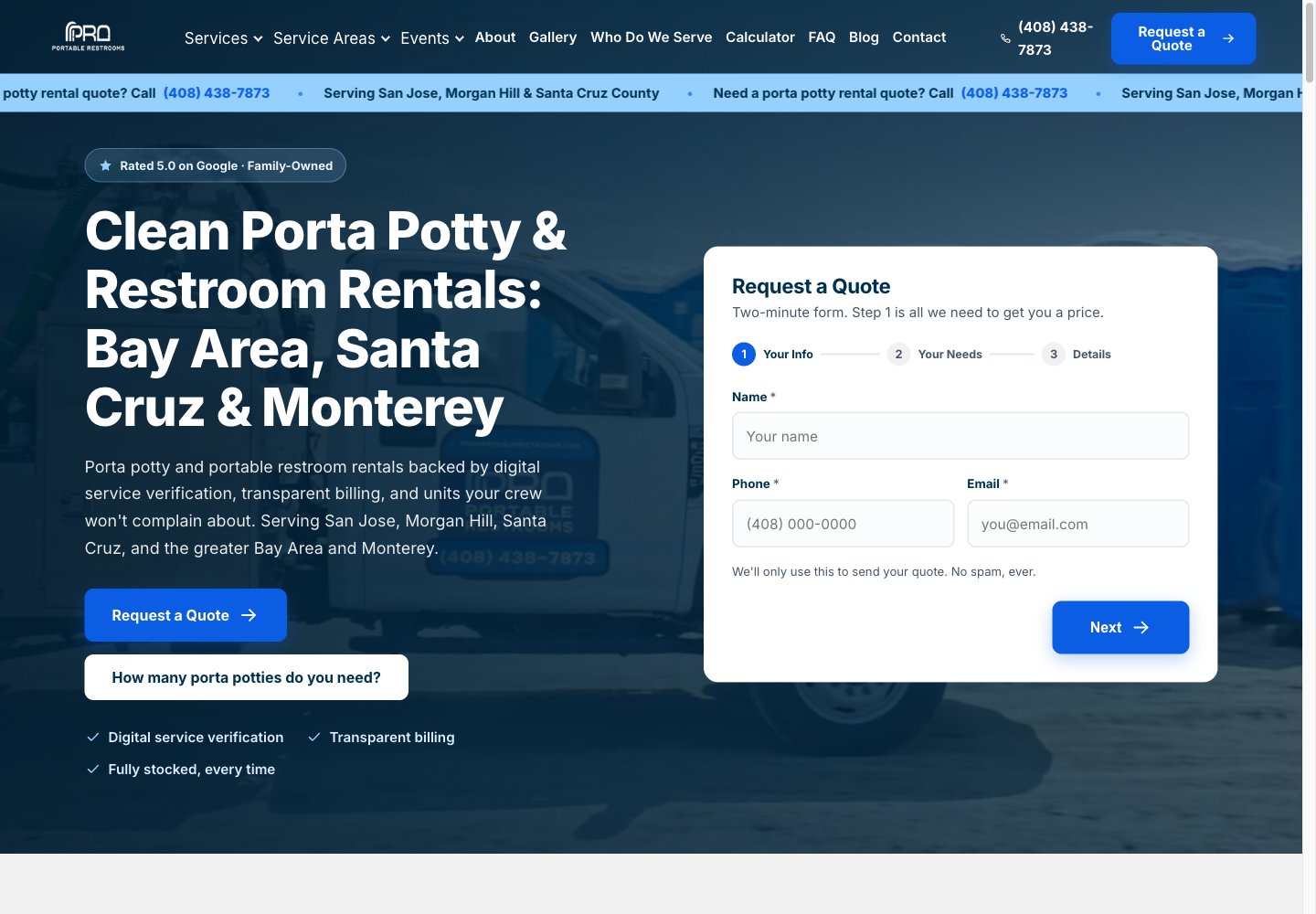 Pro Portable Restrooms website
